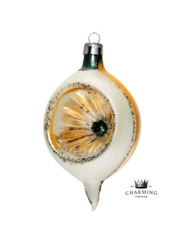 Vtg Poland Multicolor Teardrop Indent w/ Mica Glass Christmas Ornament - Image 1