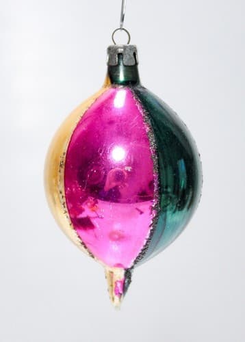 Vtg Poland Multicolor Teardrop Indent w/ Mica Glass Christmas Ornament - Thumbnail 3