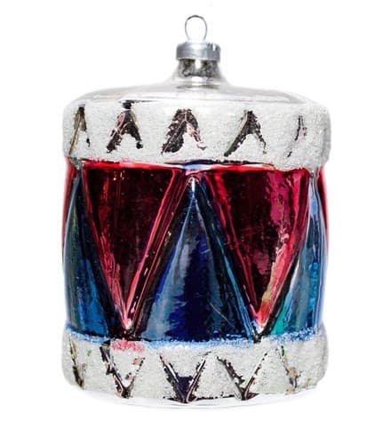 DE CARLINI Vintage Italy Red & Blue Glass Drum Motif Christmas Ornament - Image 1