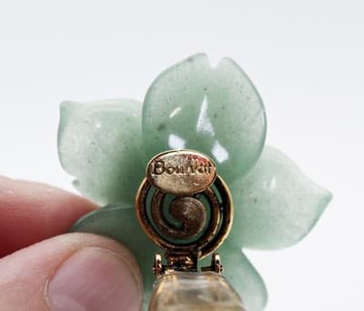 Vtg BOUNKIT Natural Green Jade Amethyst Citrine Floral Motif Clip On Earrings - Thumbnail 3