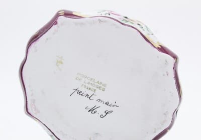 Limoges France Peint Main Antique Hand Painted Floral Burgundy Porcelain Box - Thumbnail 4