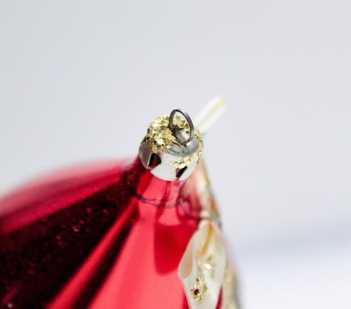 Antique Mercury Glass & Paper Newly Weds Motif European Red Christmas Ornament - Thumbnail 9