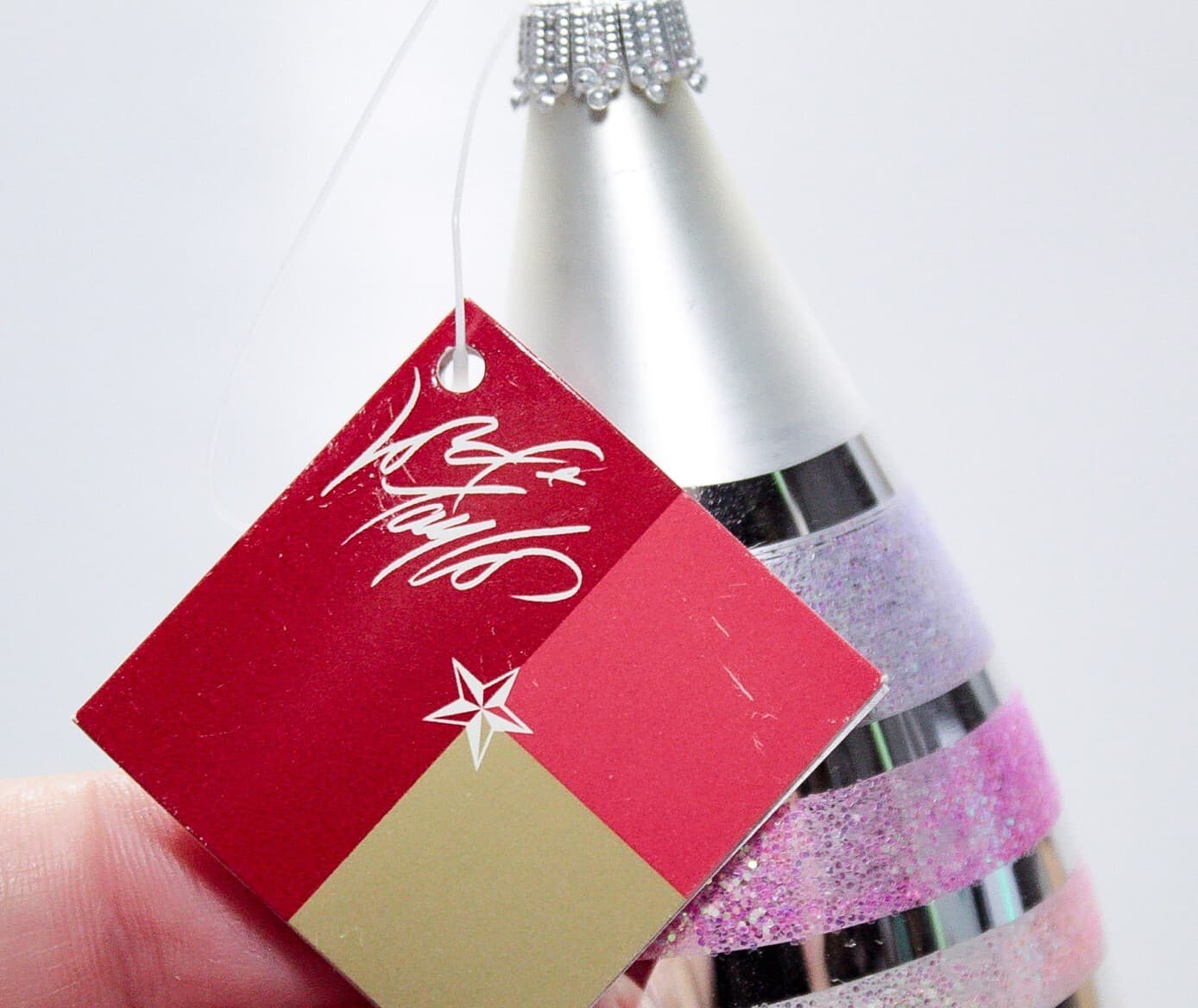 Vintage LORD & TAYLOR Made In Germany Glass Large Pink Mica Christmas Ornament - Thumbnail 3