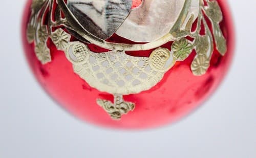 Antique Mercury Glass & Paper Newly Weds Motif European Red Christmas Ornament - Thumbnail 5