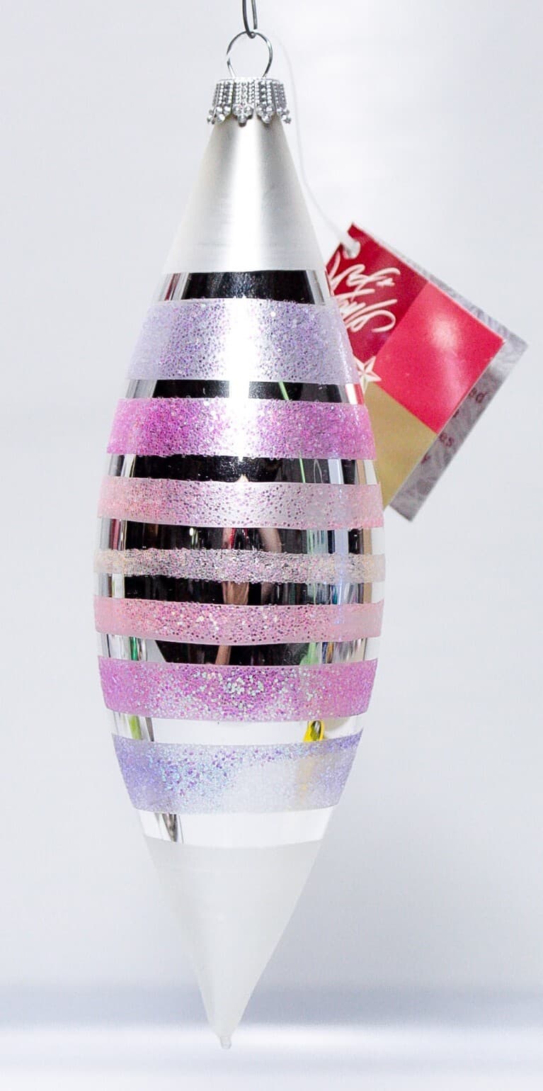 Vintage LORD & TAYLOR Made In Germany Glass Large Pink Mica Christmas Ornament - Thumbnail 4