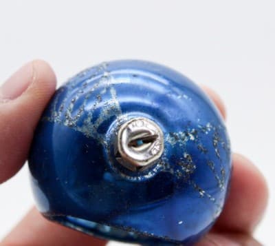 Vtg POLAND Full Blue Mica Indent Reflector Ball Glass Christmas Ornament - Thumbnail 4
