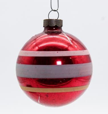 SHINY BRITE Red White Lavender Yellow Stripe Glass Christmas Ornament - Thumbnail 3