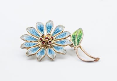 Vintage 800 European Silver Blue Flower Filigree Enamel Pin Brooch - Thumbnail 4