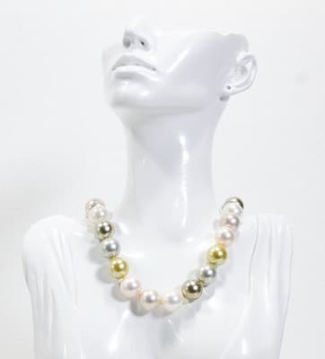 Vintage Multicolor Faux Pearl Sterling Silver Clasp Statement Beaded Necklace - Thumbnail 2