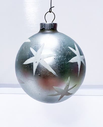 Vintage West Germany Blown Glass Blue Round With Red Rhinestones Star Ornament - Thumbnail 2