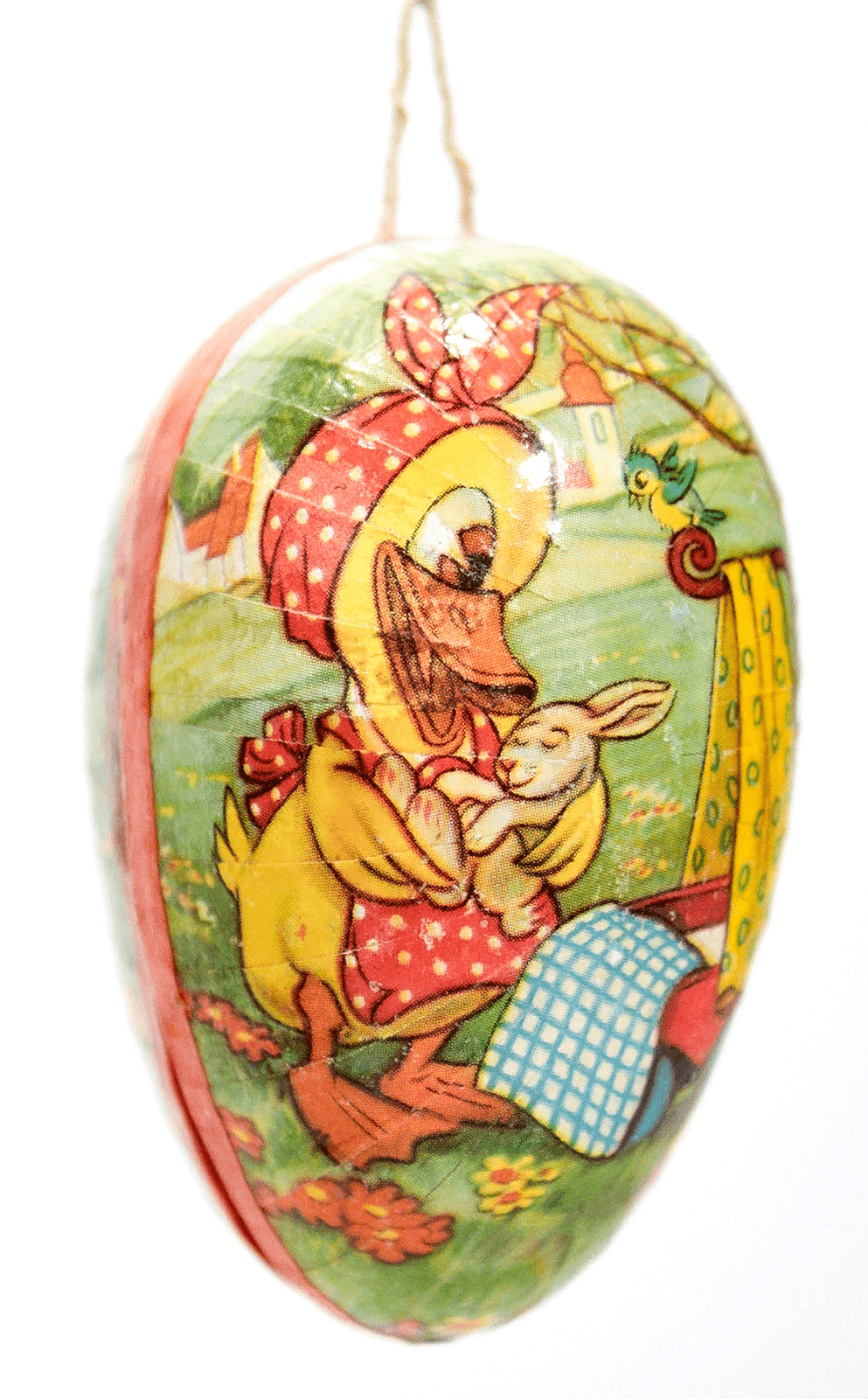 Vintage GERMANY Paper Mache Cardboard Duck w/ Rabbit Easter Egg Candy Container - Image 1