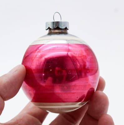 Shiny Brite Indent Reflector Pink Silvered Striped Glass Christmas Ornament - Thumbnail 4