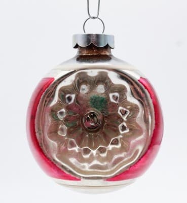 Shiny Brite Indent Reflector Pink Silvered Striped Glass Christmas Ornament - Thumbnail 3
