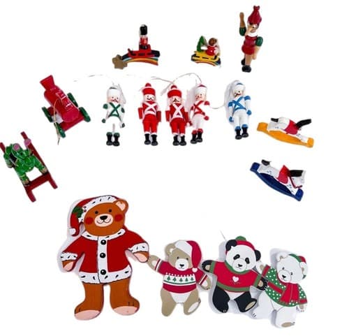 Lot of 16 Vintage Wooden Hand Painted Christmas Ornaments - Image 1