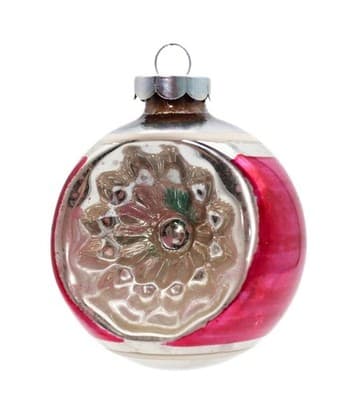 Shiny Brite Indent Reflector Pink Silvered Striped Glass Christmas Ornament - Image 1