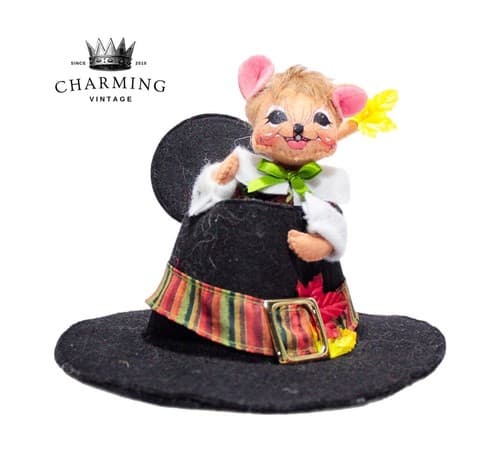 Vtg 2010 ANNALEE Mobilitee PILGRIM HAT MOUSE Holiday Seasonal Artisan Doll 6" - Image 1