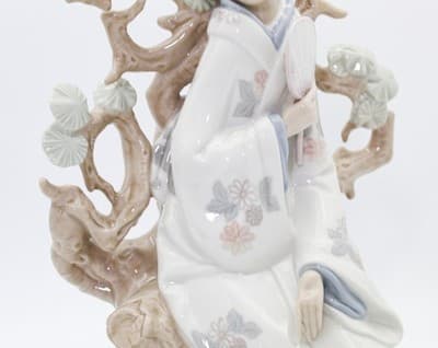 Lladro Geisha Sitting Spain Glossy Large Porcelain Figure By Vicente Martinez - Thumbnail 8