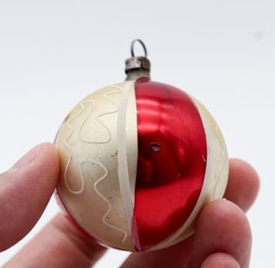 Vintage 1930's Made In Germany Stencil Striped Mercury Glass Christmas Ornament - Thumbnail 2