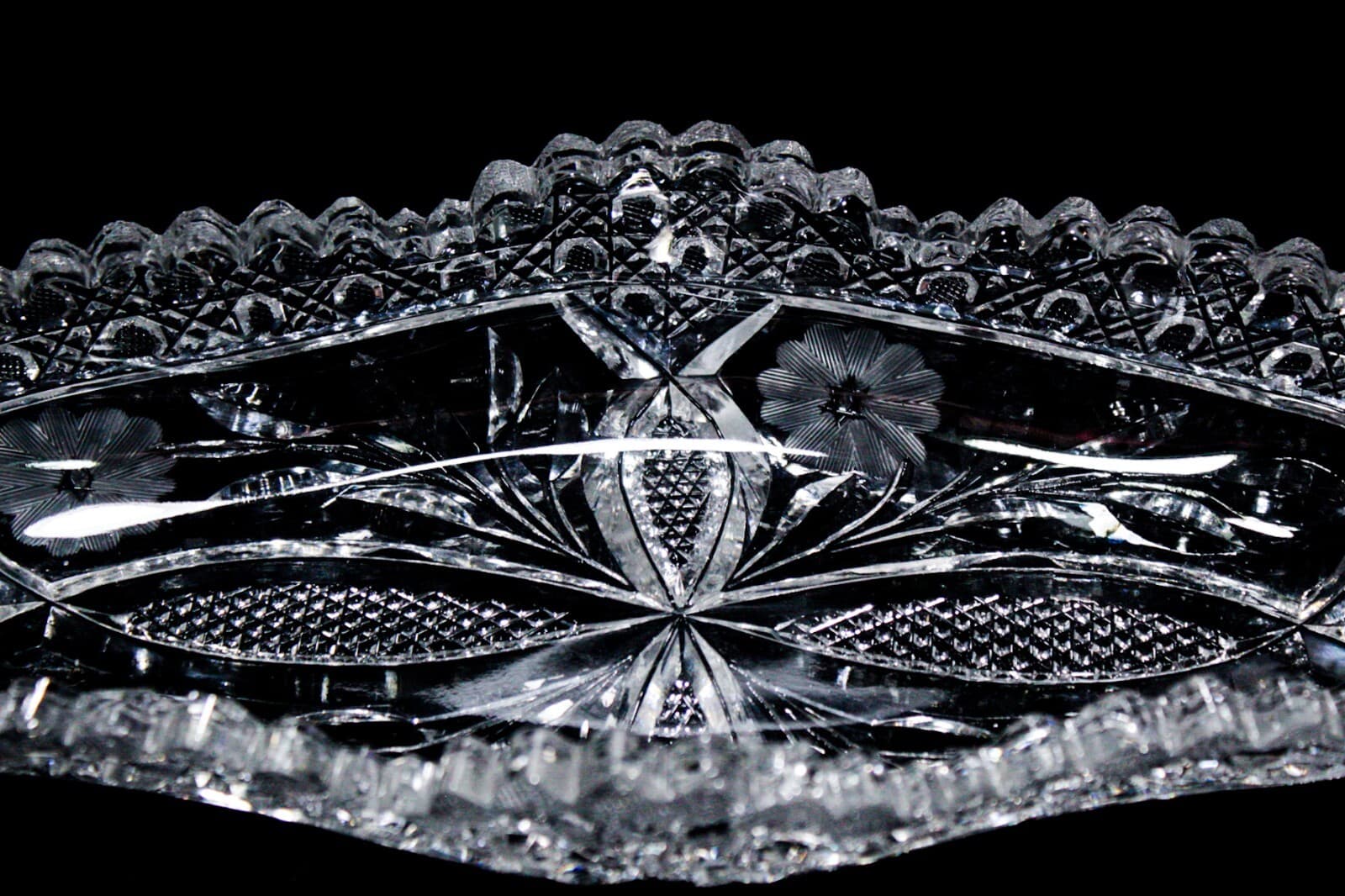 ABP AMERICAN BRILLIANT Floral Deep Cut Crystal Celery Serving Dish Bowl - Thumbnail 2