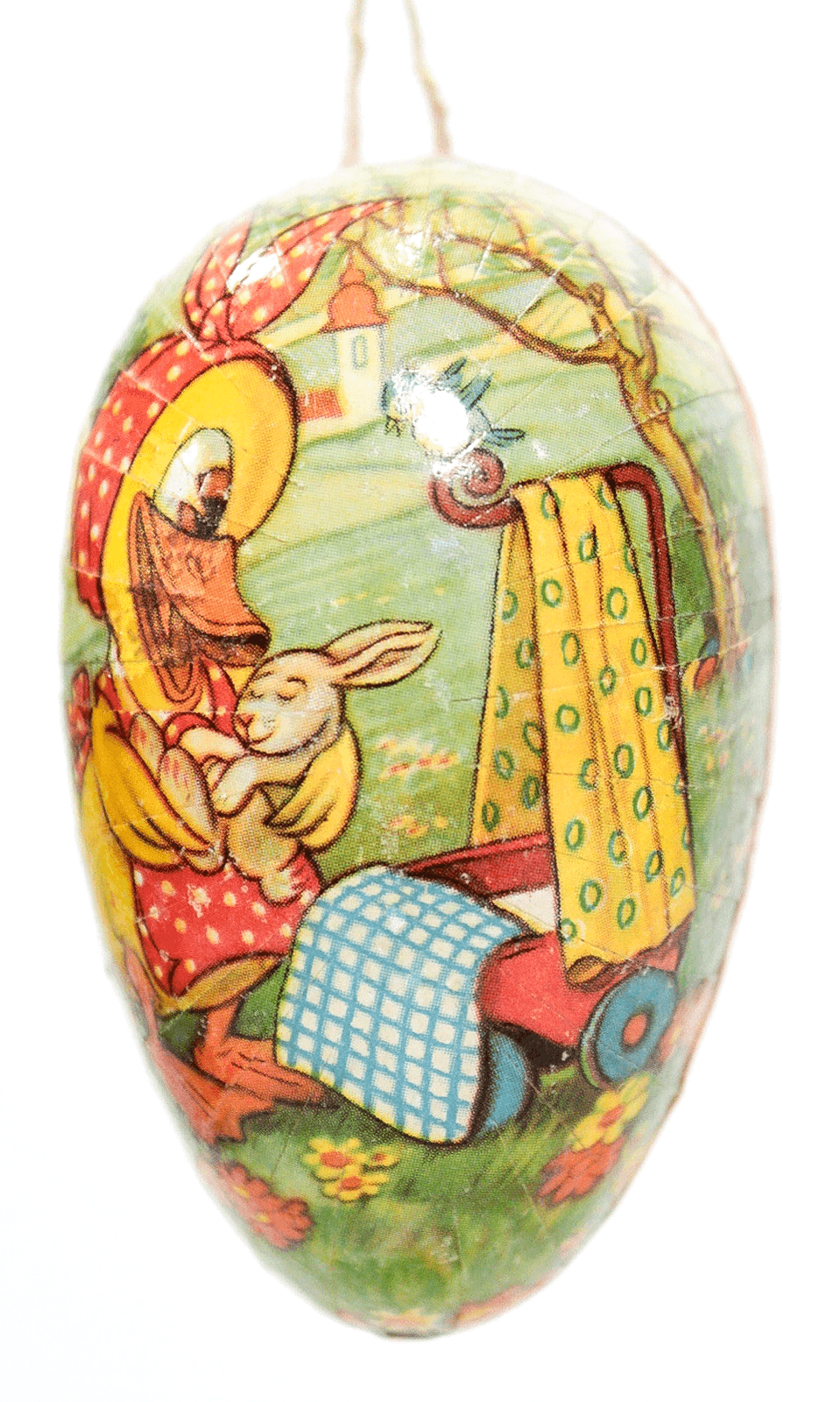 Vintage GERMANY Paper Mache Cardboard Duck w/ Rabbit Easter Egg Candy Container - Thumbnail 2