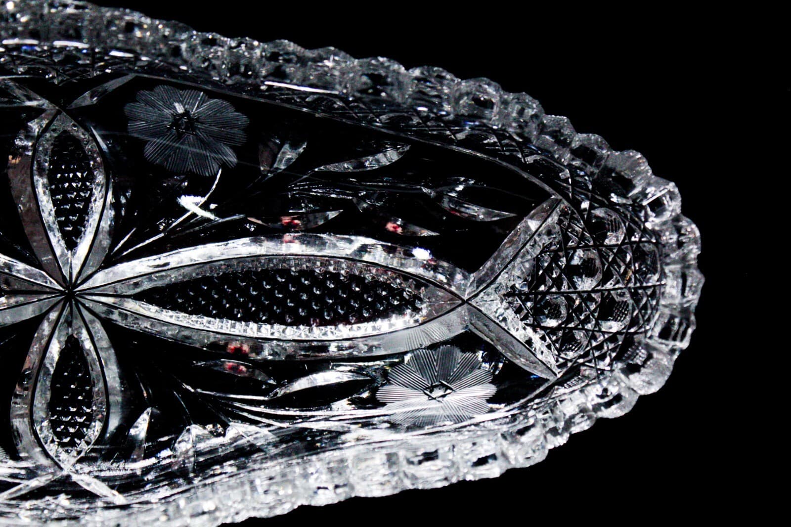 ABP AMERICAN BRILLIANT Floral Deep Cut Crystal Celery Serving Dish Bowl - Thumbnail 4