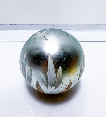 Vintage West Germany Blown Glass Blue Round With Red Rhinestones Star Ornament - Thumbnail 3
