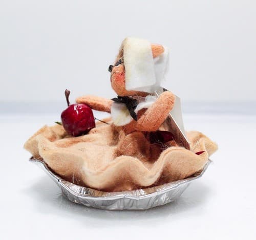 Vtg 2008 ANNALEE Mobilitee APPLE PIE MOUSE Thanksgiving Artisan Doll 3" w/Tag - Thumbnail 3