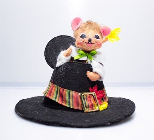 Vtg 2010 ANNALEE Mobilitee PILGRIM HAT MOUSE Holiday Seasonal Artisan Doll 6" - Thumbnail 7