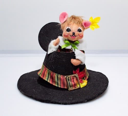 Vtg 2010 ANNALEE Mobilitee PILGRIM HAT MOUSE Holiday Seasonal Artisan Doll 6" - Thumbnail 4