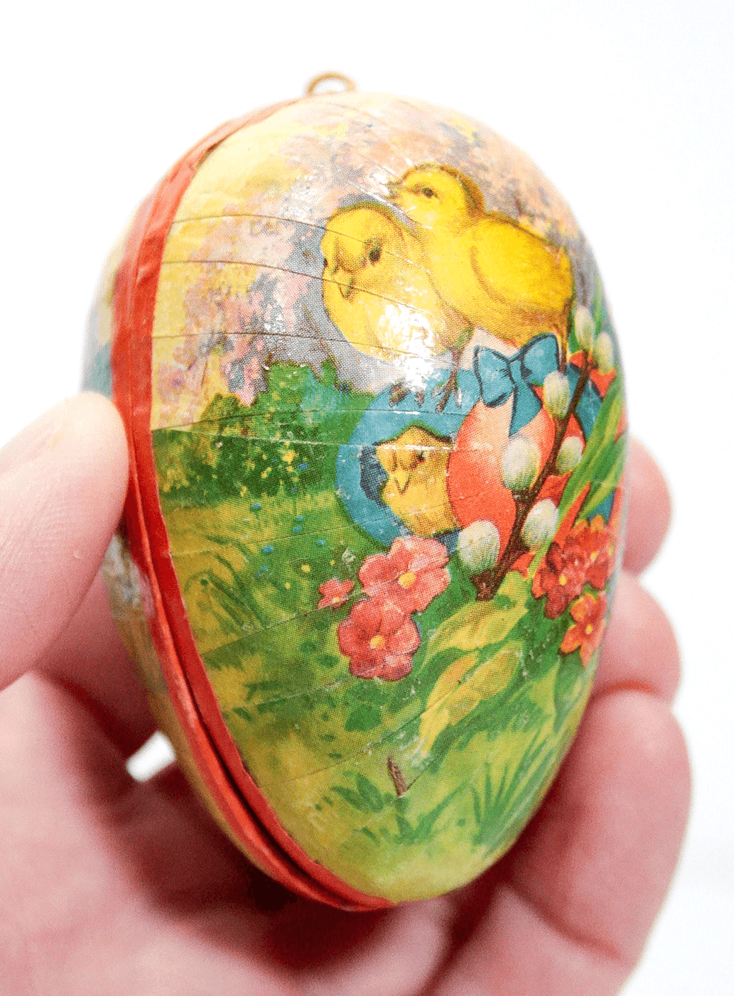 Vintage GERMANY Paper Mache Cardboard Yellow Chicks Easter Egg Candy Container - Thumbnail 4