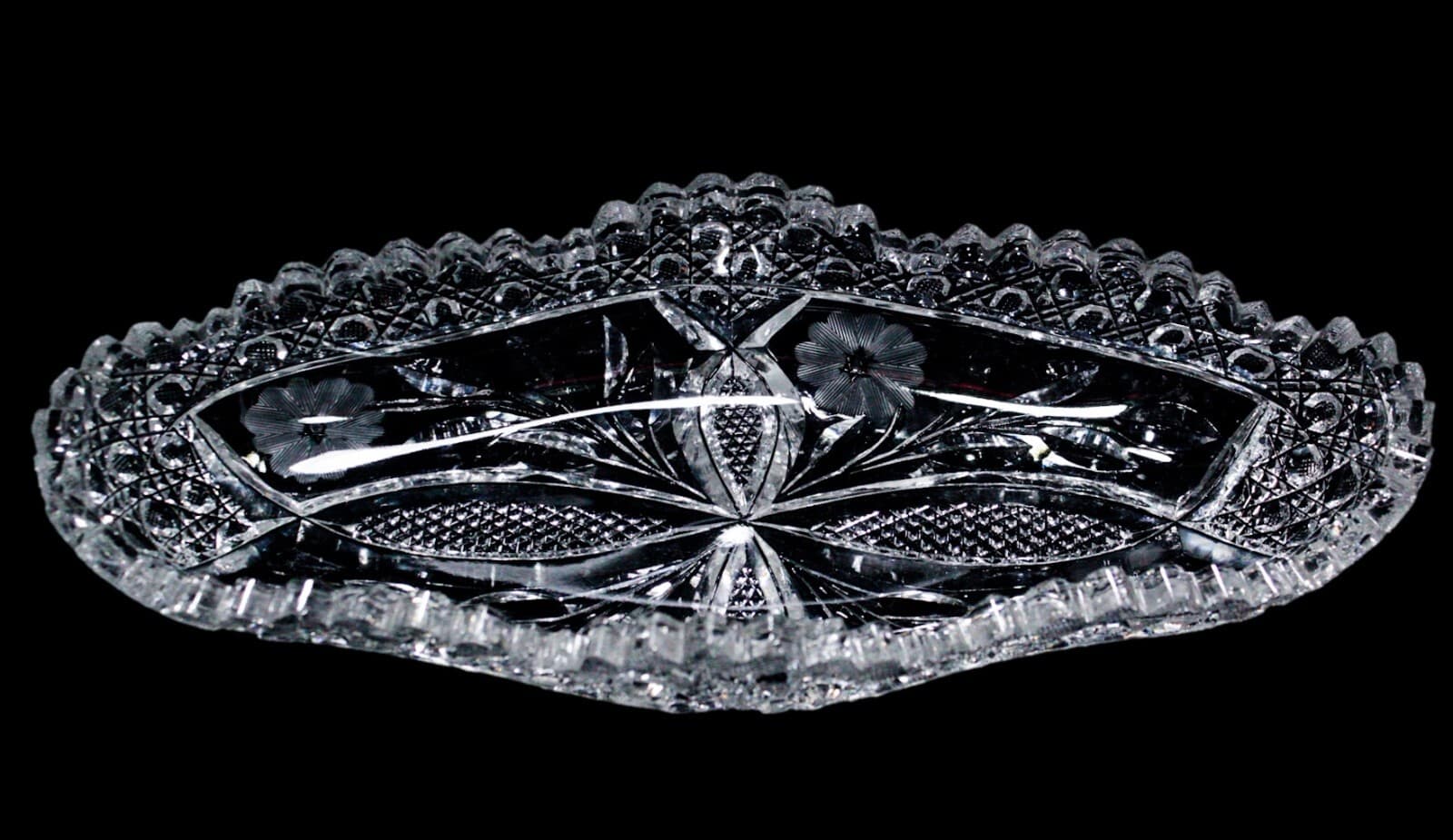 ABP AMERICAN BRILLIANT Floral Deep Cut Crystal Celery Serving Dish Bowl - Image 1