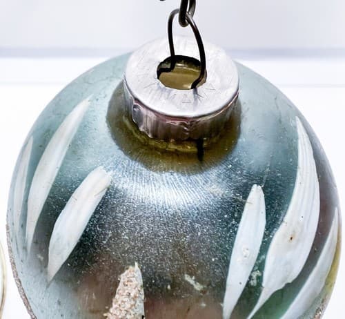 Vintage West Germany Blown Glass Blue Round With Red Rhinestones Star Ornament - Thumbnail 4