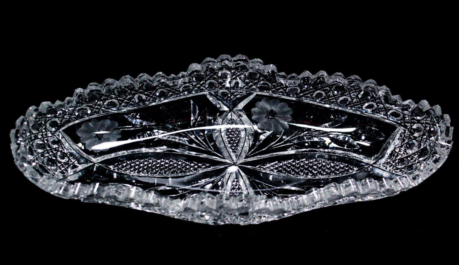 ABP AMERICAN BRILLIANT Floral Deep Cut Crystal Celery Serving Dish Bowl - Thumbnail 8