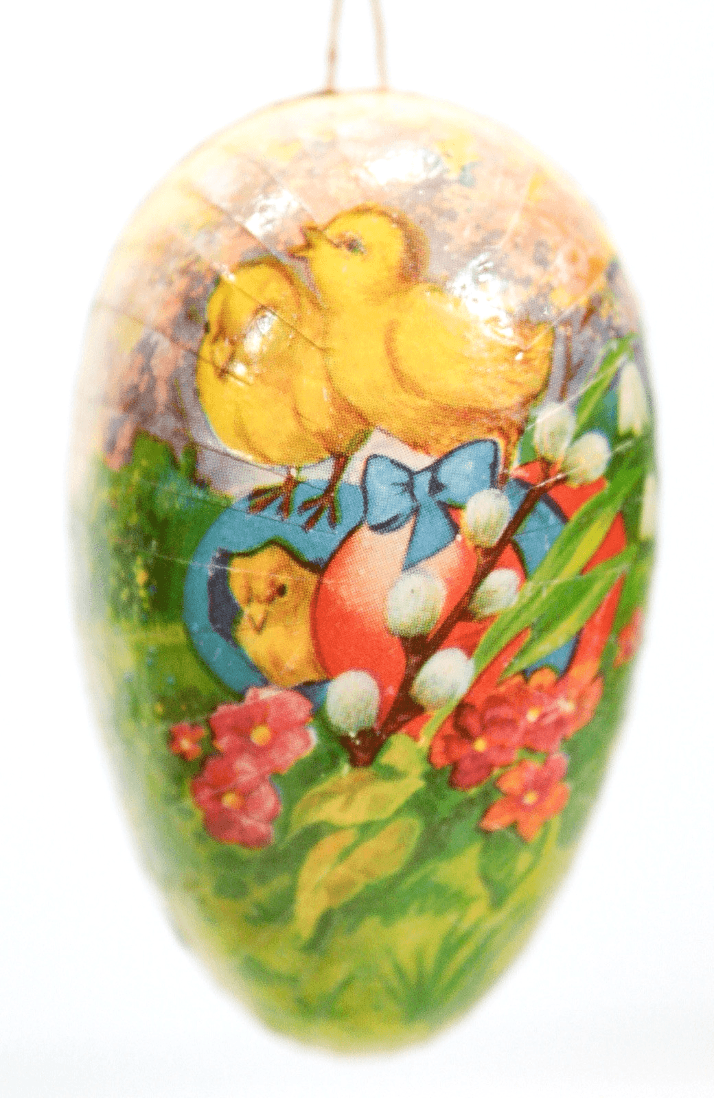 Vintage GERMANY Paper Mache Cardboard Yellow Chicks Easter Egg Candy Container - Thumbnail 2