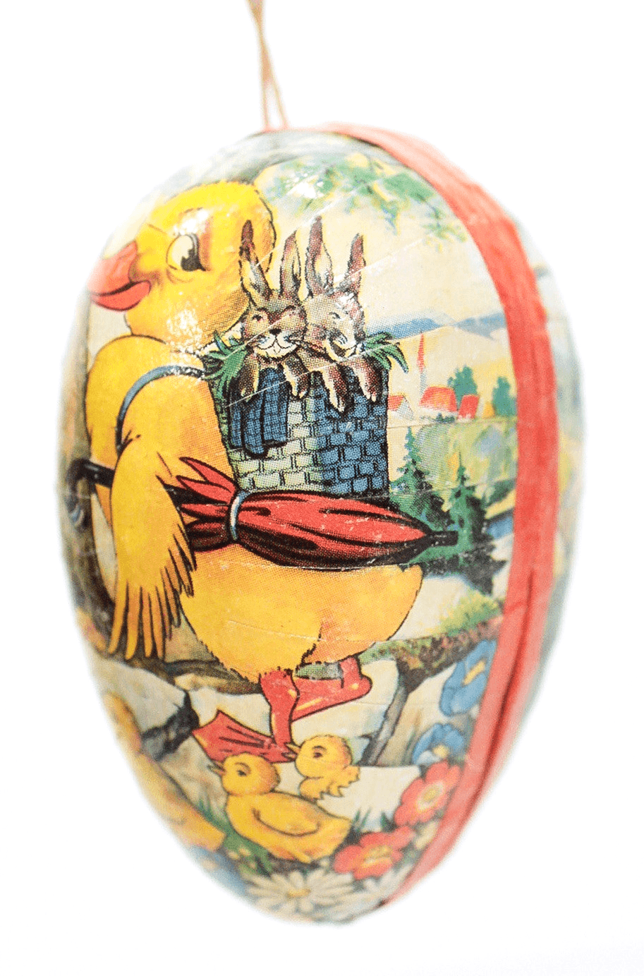 Vintage GERMANY Paper Mache Cardboard Duck w/ Rabbits Easter Egg Candy Container - Image 1
