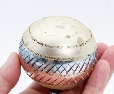 Vintage Poland Hand Painted Striped Mica Round Glass Christmas Ornament - Thumbnail 5