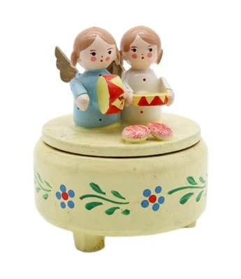 Vintage Made In Italy Hand Painted Wood Musician Angels Trinket Box - Image 1