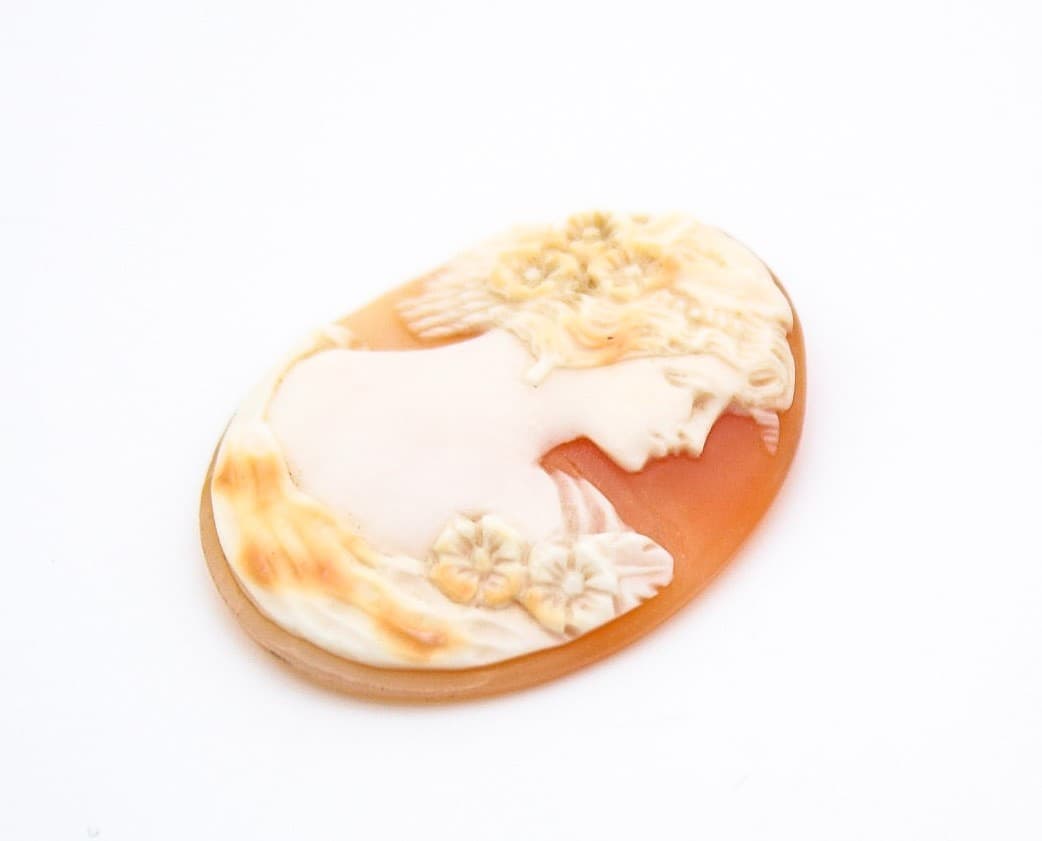 Italy Fine Art Nouveau Hand Carved Shell Woman Floral Cameo Unmounted Portrait - Thumbnail 2