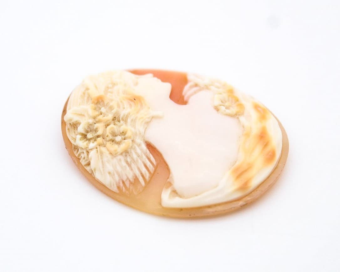 Italy Fine Art Nouveau Hand Carved Shell Woman Floral Cameo Unmounted Portrait - Thumbnail 4