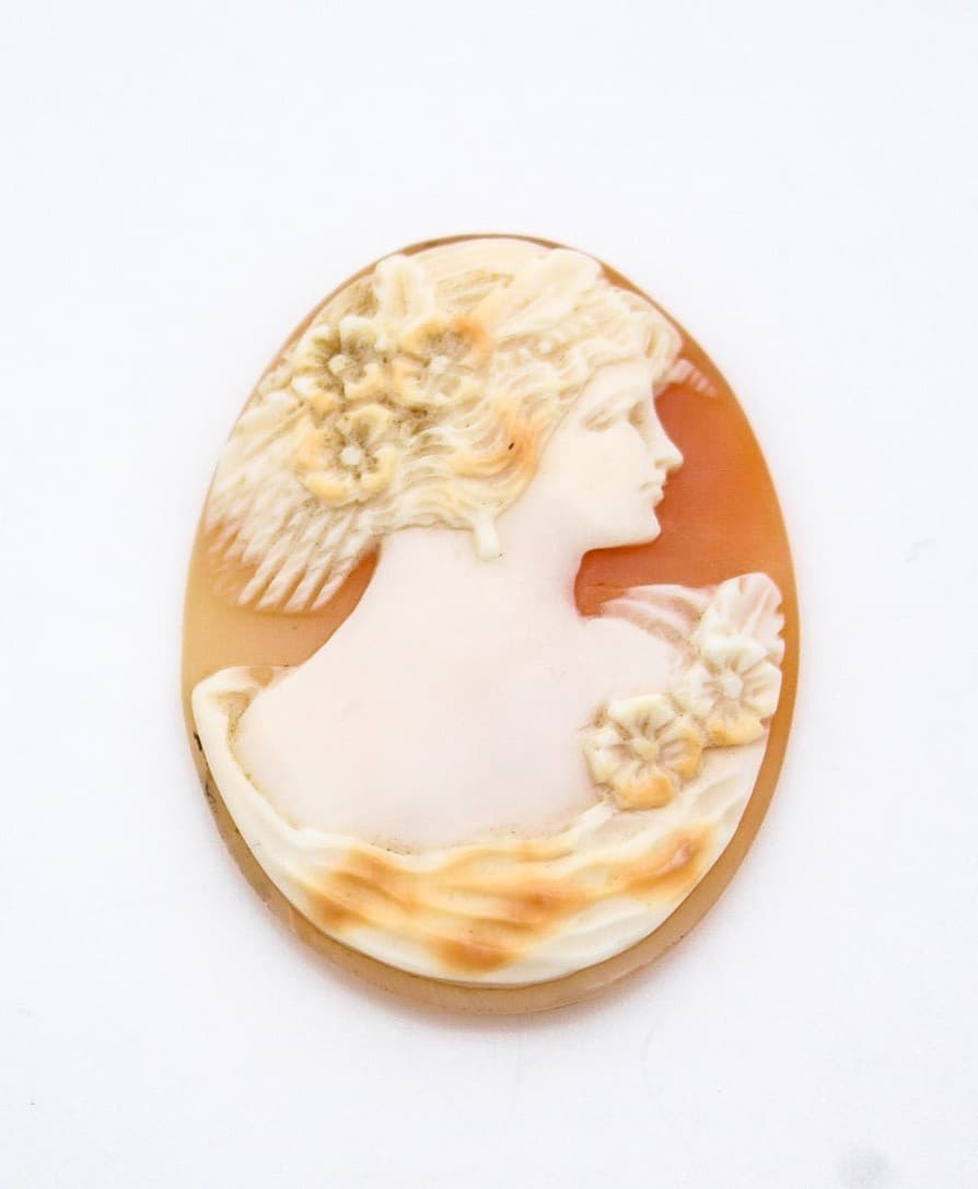 Italy Fine Art Nouveau Hand Carved Shell Woman Floral Cameo Unmounted Portrait - Thumbnail 8
