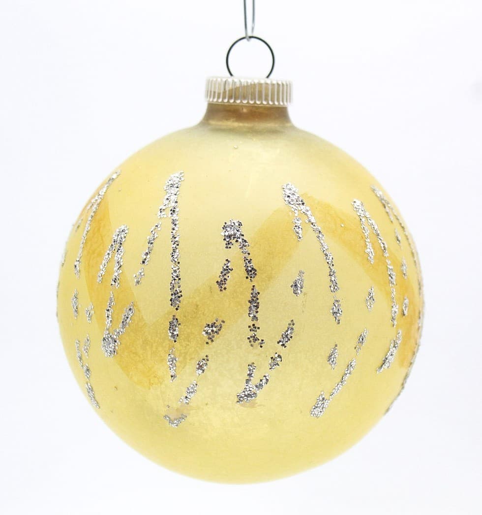Vintage West Germany Yellow Hand Blown Silver Glitter Glass Christmas Ornament - Thumbnail 8
