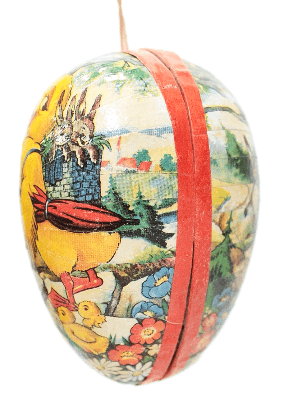 Vintage GERMANY Paper Mache Cardboard Duck w/ Rabbits Easter Egg Candy Container - Thumbnail 3