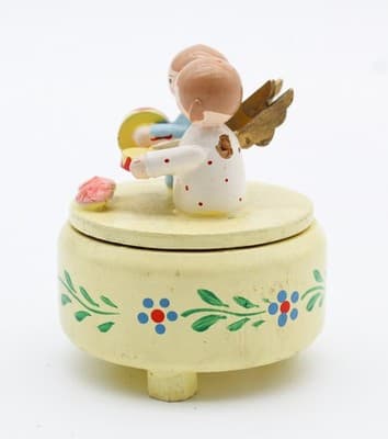 Vintage Made In Italy Hand Painted Wood Musician Angels Trinket Box - Thumbnail 5