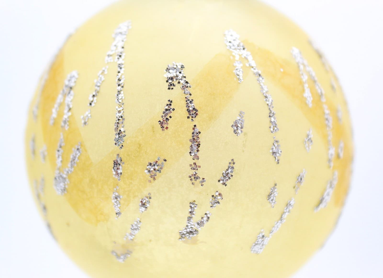 Vintage West Germany Yellow Hand Blown Silver Glitter Glass Christmas Ornament - Thumbnail 2