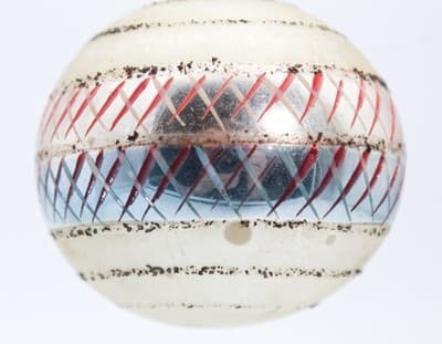 Vintage Poland Hand Painted Striped Mica Round Glass Christmas Ornament - Thumbnail 2