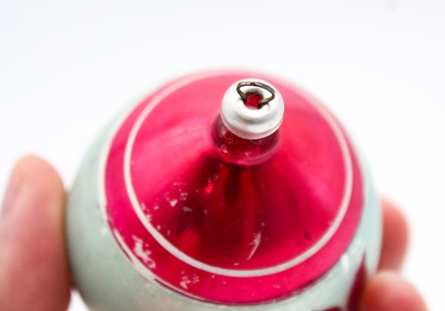 Vintage Poland Hand Painted Poinsettia Pink Mercury Glass Teardrop Ornament - Thumbnail 5