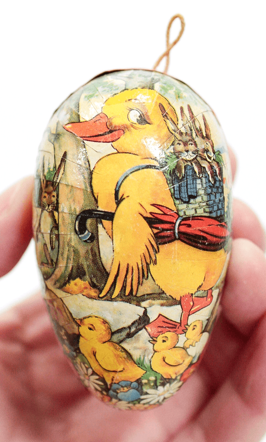 Vintage GERMANY Paper Mache Cardboard Duck w/ Rabbits Easter Egg Candy Container - Thumbnail 4