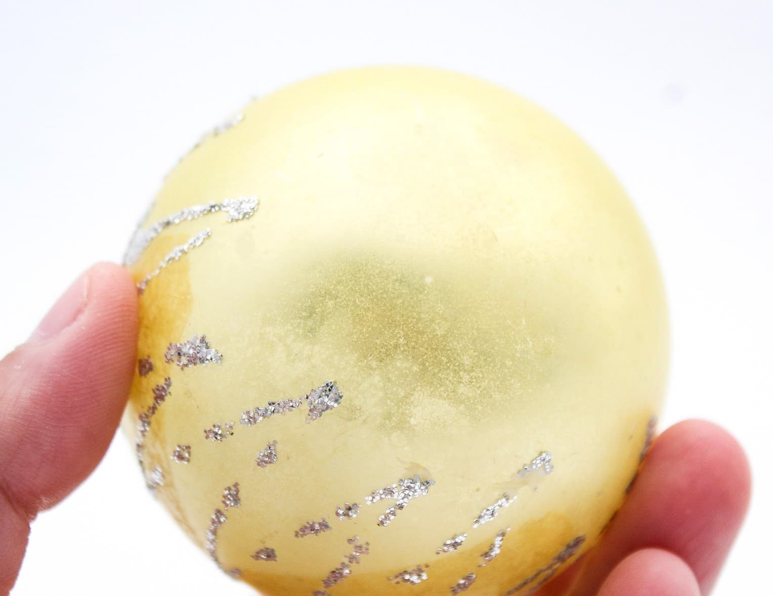 Vintage West Germany Yellow Hand Blown Silver Glitter Glass Christmas Ornament - Thumbnail 6