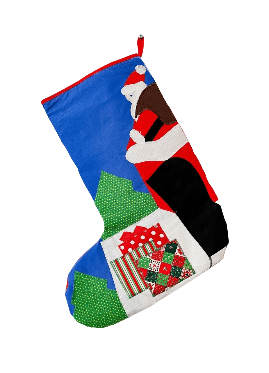 Vtg 1970's Ceshire Salem Massachusetts Primitive Folk Art Santa Claus Stocking - Image 1