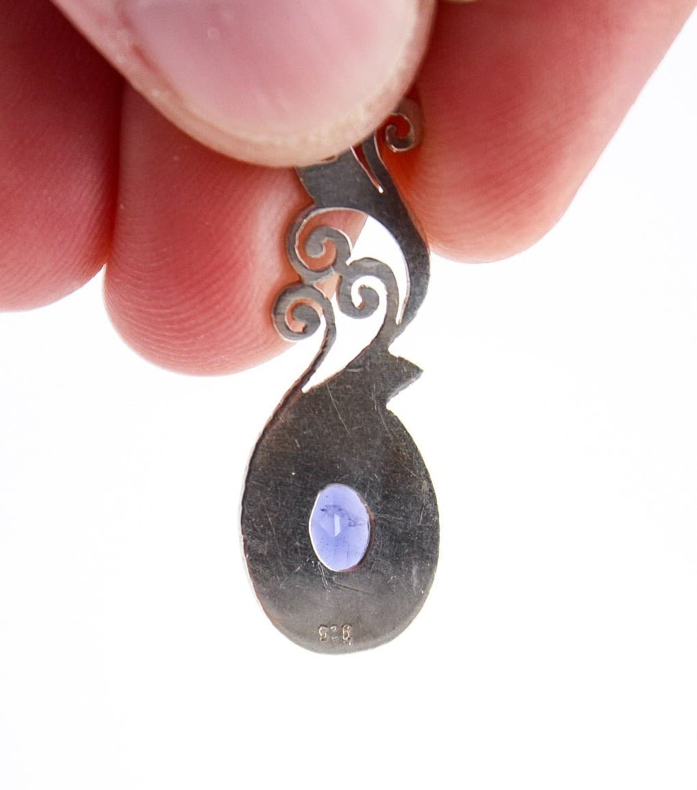 Vintage Boho 925 Sterling Silver Iolite Oval Gemstone Filigree Drop Earrings - Thumbnail 7
